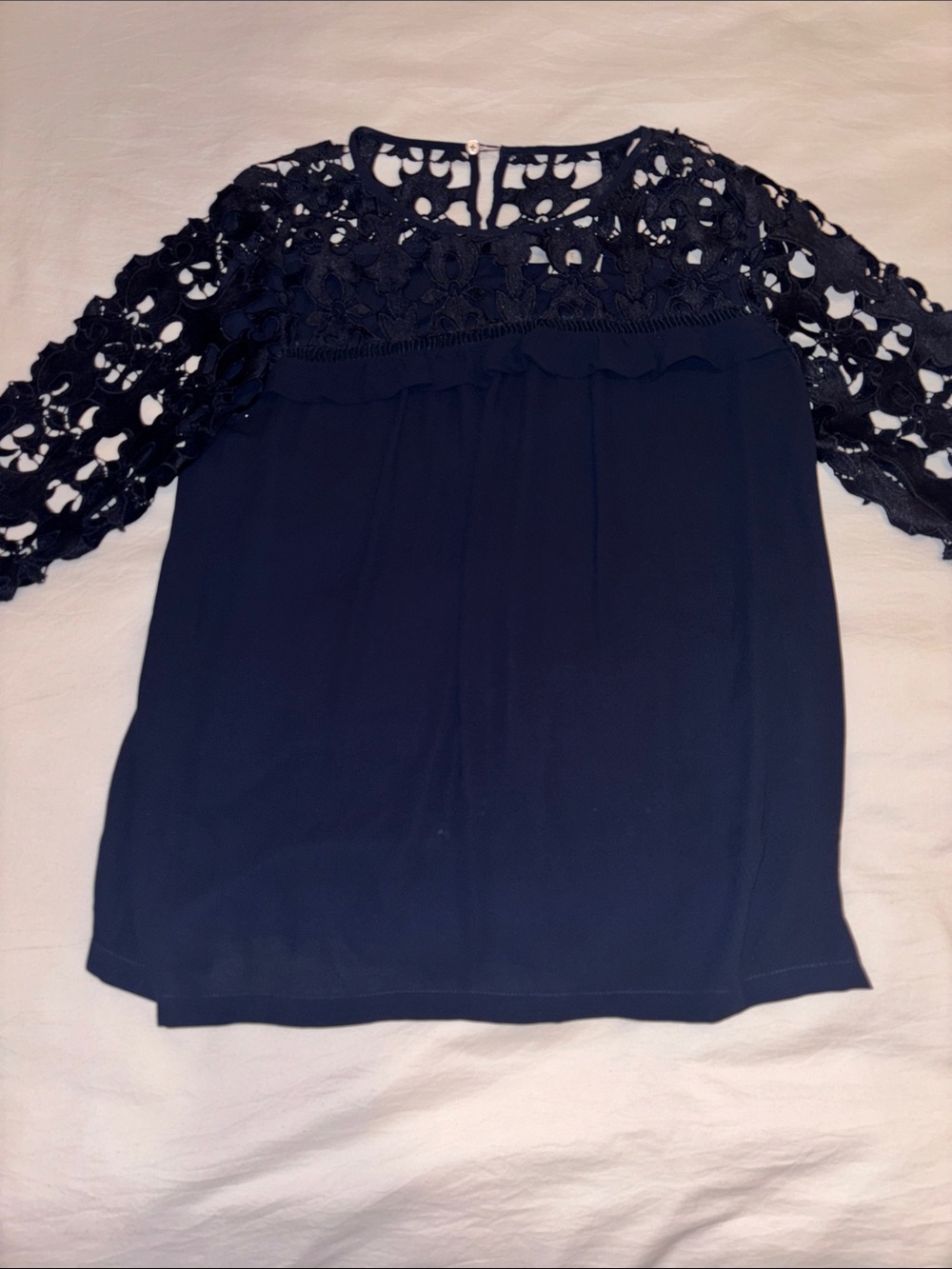 LOFT Navy Crochet Yoke Blouse